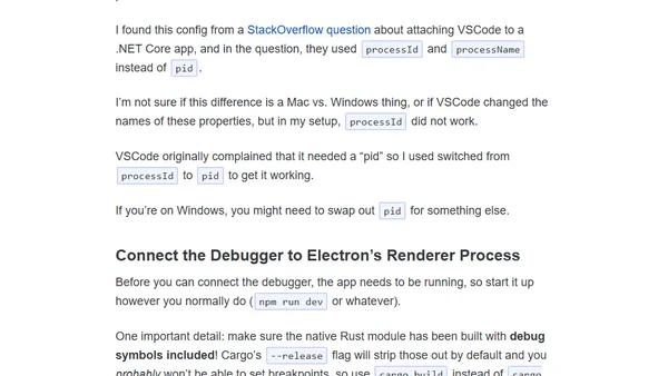 Attach VSCode Debugger to native Rust in an Electron app