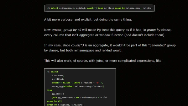 Waiting for PostgreSQL 19 – Add GROUP BY ALL.