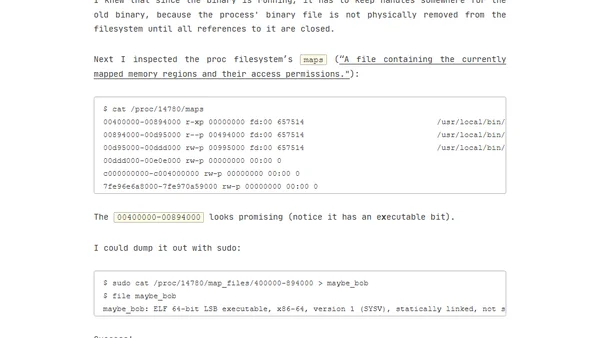 Restore accidentally deleted/replaced binary of a running process