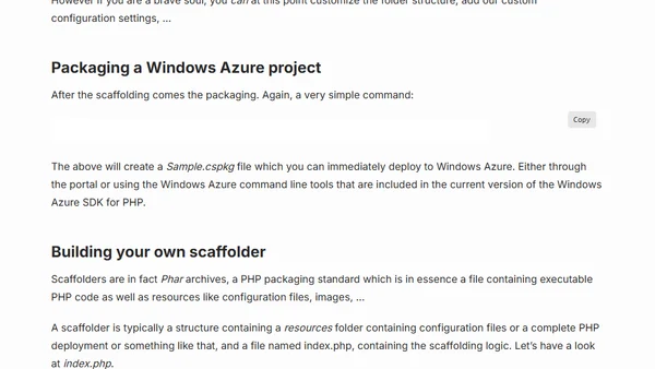 Scaffolding and packaging a Windows Azure project in PHP