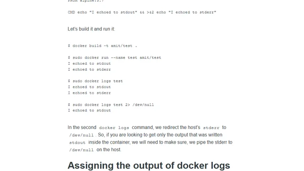 Getting a docker container's stdout logs into a variable on Linux