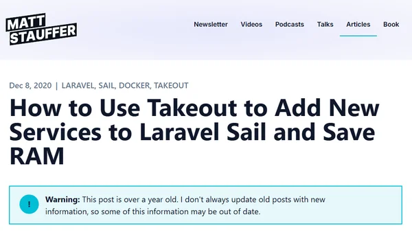 How to Use Takeout to Add New Services to Laravel Sail and Save RAM
