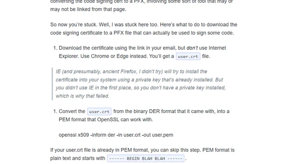 Installing a Code Signing Cert from Sectigo (to sign an Electron app on Windows)