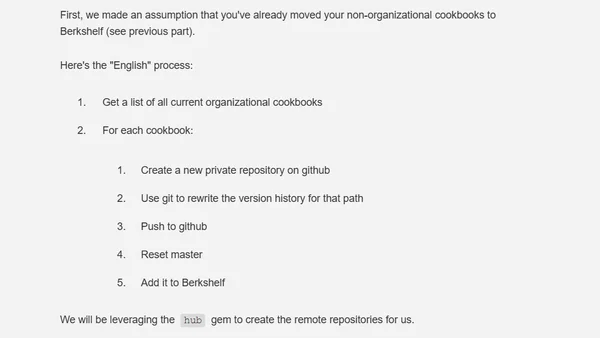 Moving to Individual Cookbooks