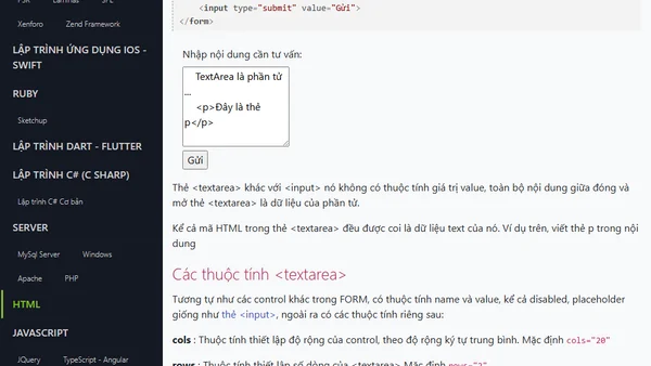 Thẻ <textarea> trong HTML