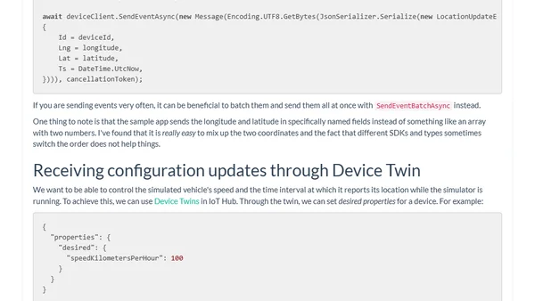 Building a vehicle location tracking app in Azure part 2: Device simulator