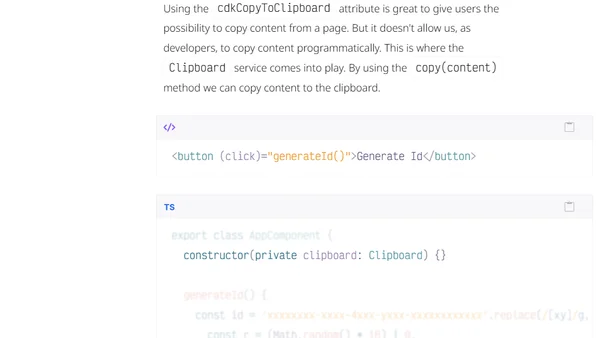 Use the new Angular Clipboard CDK to interact with the clipboard