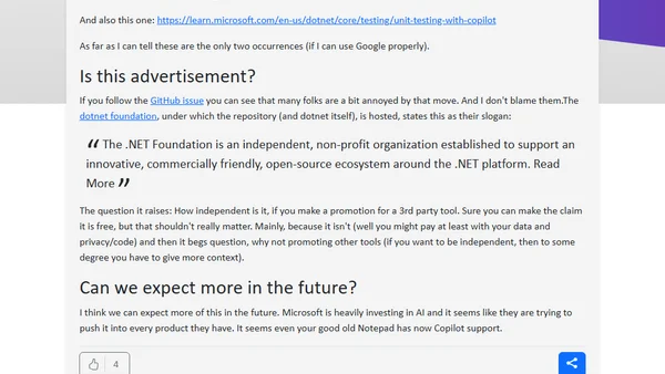 Does .NET Documentation get ads? Aka: Is Copilot in the docs something useful?