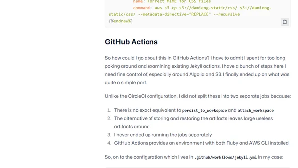 From CircleCI to GitHub Actions for Jekyll publishing