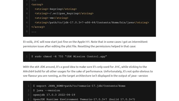 Running JDK Mission Control on Apple M1