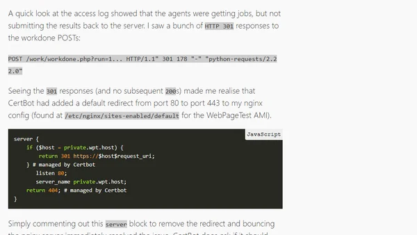 WebPageTest Private - 'no successful results'
