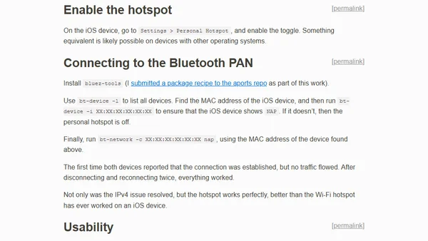 Connecting to Bluetooth hotspot