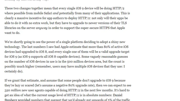HTTP/2 Picks Up Steam: iOS 9
