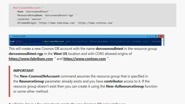 Enable CORS Support in Cosmos DB using PowerShell