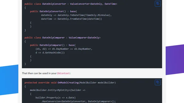 Native DateOnly and TimeOnly support in Entity Framework 8 in SQL Server