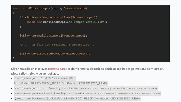 Le principe de verrouillage optimiste (<i>optimistic locking</i>) avec Doctrine ORM