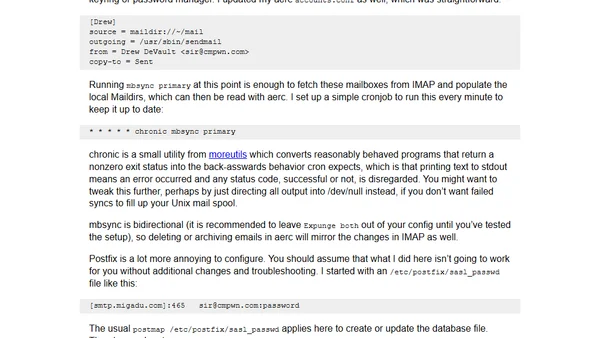 aerc, mbsync, and postfix for maximum comfy offline email