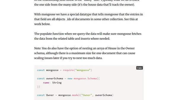 MongoDB Relationships using Mongoose in NodeJS