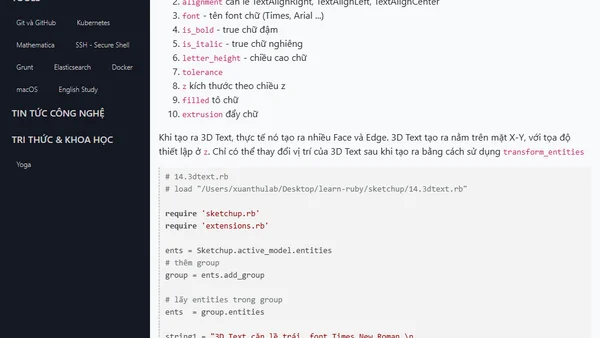 Đối tượng Text 2D và 3D trong SketchUp Ruby