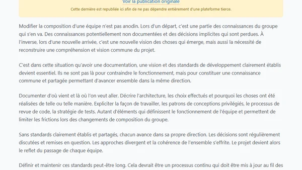 Les équipes de développement ne sont pas immuables