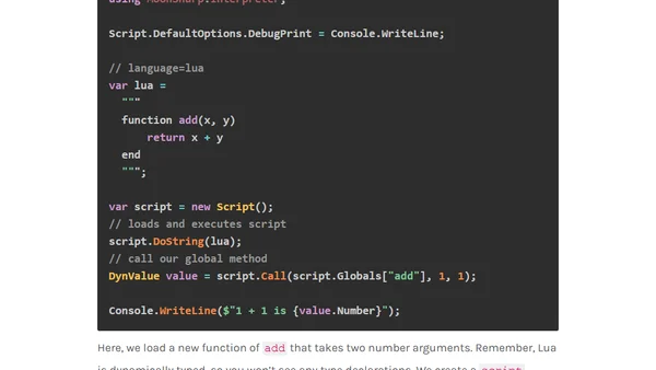 MoonSharp - Running Lua Scripts in .NET