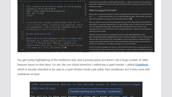Trying out the Zed editor on Windows for .NET and Markdown