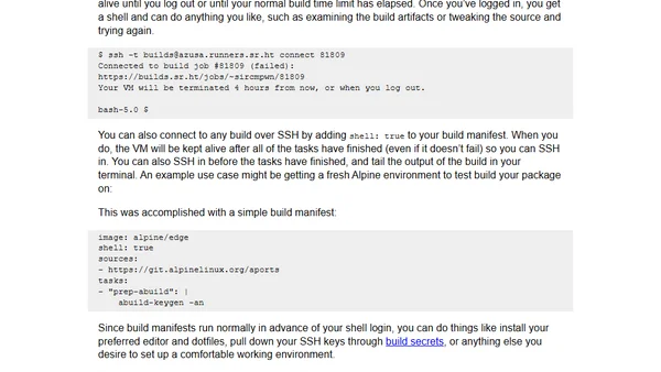 Shell access for builds.sr.ht CI