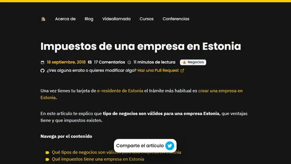 Impuestos de una empresa en Estonia