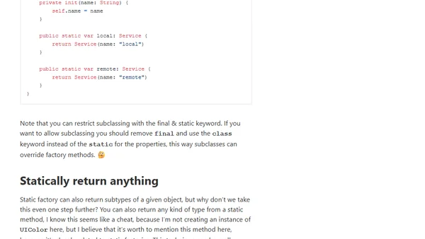Swift static factory design pattern