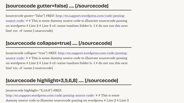 Sourcecode markup tweaks in Wordpress