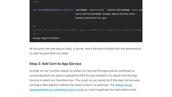 Azure Functions: Access KeyVault Secrets with a Cert-secured Service Principal