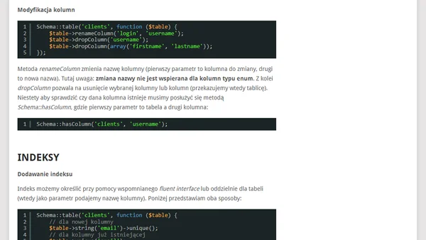 Tworzenie i modyfikacja bazy danych z poziomu kodu PHP – Laravel Schema Builder