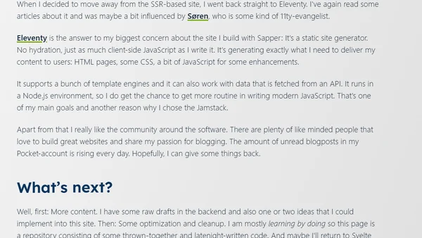 Goodbye Sapper, hello Eleventy!