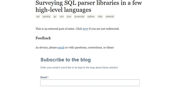 Surveying SQL parser libraries in a few high-level languages