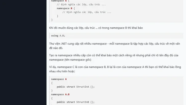 Namespace trong C# C Sharp .Net Core