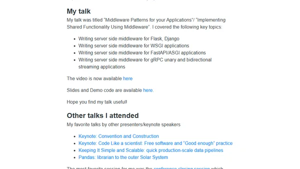 Kiwi PyCon XI Talk - Middleware Patterns for your Applications