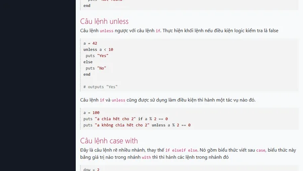 Cấu trúc rẽ nhánh if unless case trong Ruby