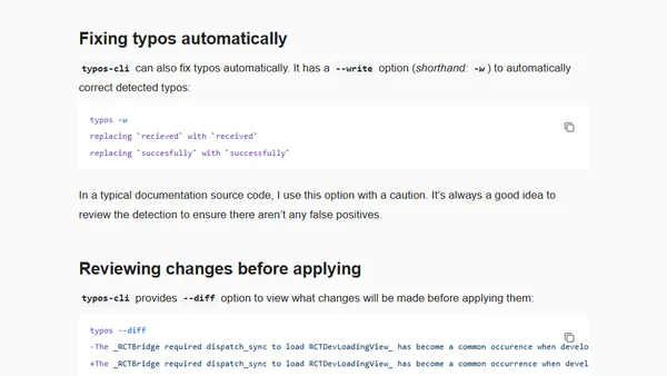 Detecting typos with typos-cli