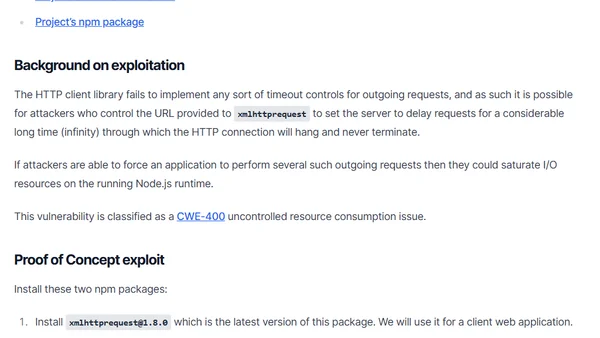 Disclosing uncontrolled resource consumption in xmlhttprequest library