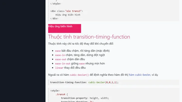 Thuộc tính transition biến đổi động các thuộc tính CSS