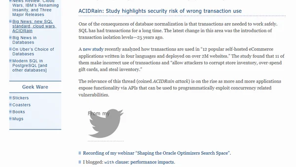 Big News In Databases: new SQL standard, cloud wars, ACIDRain (Spring 2017)