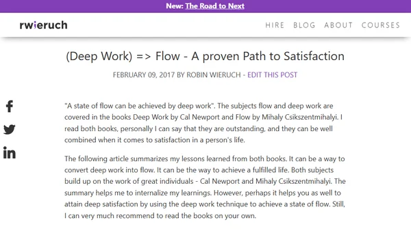 (Deep Work) => Flow - A proven Path to Satisfaction