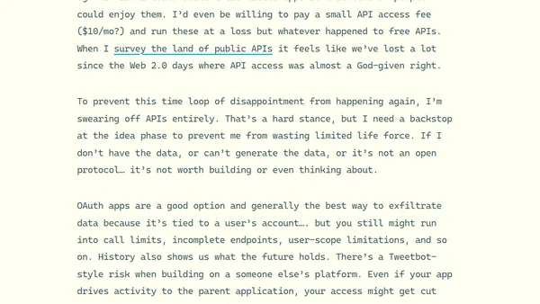 I'm swearing off APIs entirely