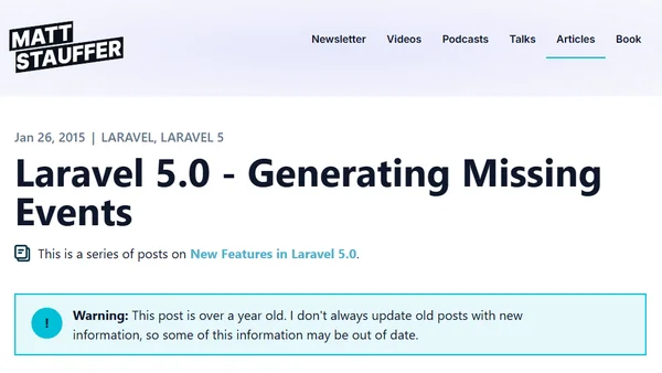 Laravel 5.0 - Generating Missing Events