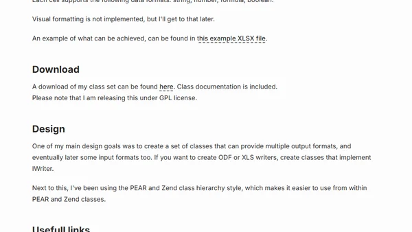 Office 2007 SpreadsheetML classes in PHP