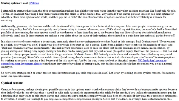 Startup options v. cash