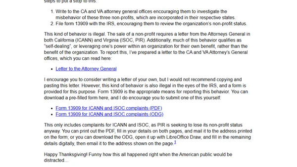 Take action to save .org and prosecute those who sold out the internet