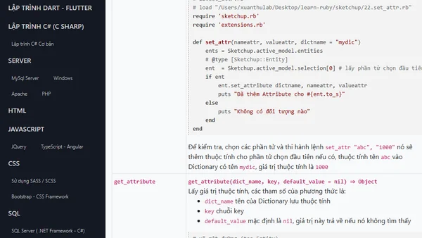 Attributes trong SketchUp Ruby