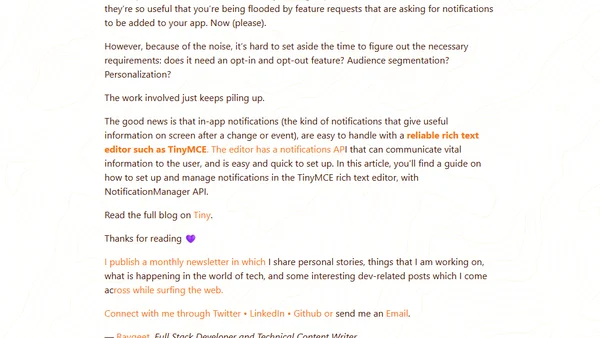 How to enable in-app Notifications using TinyMCE APIs