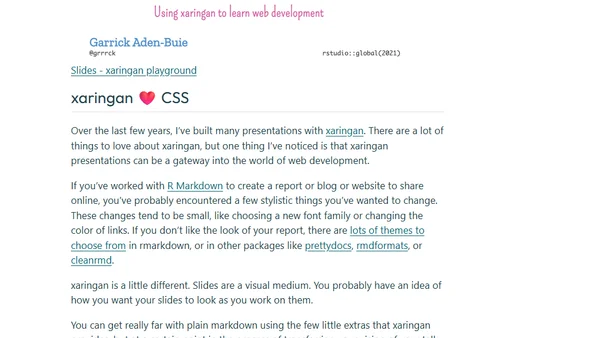 xaringan Playground: Using xaringan to learn web development